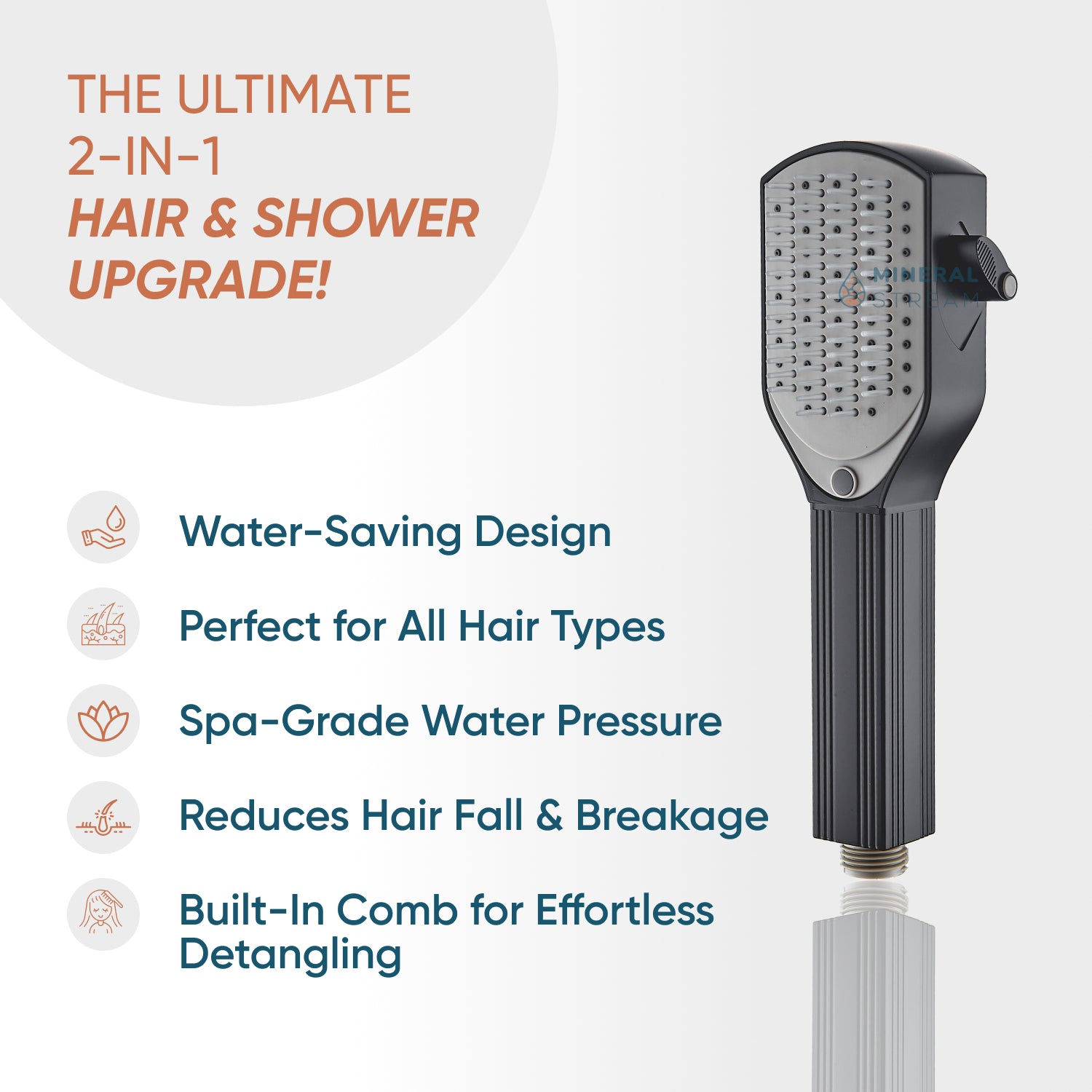 MineralStream Detangler Comb Shower Head