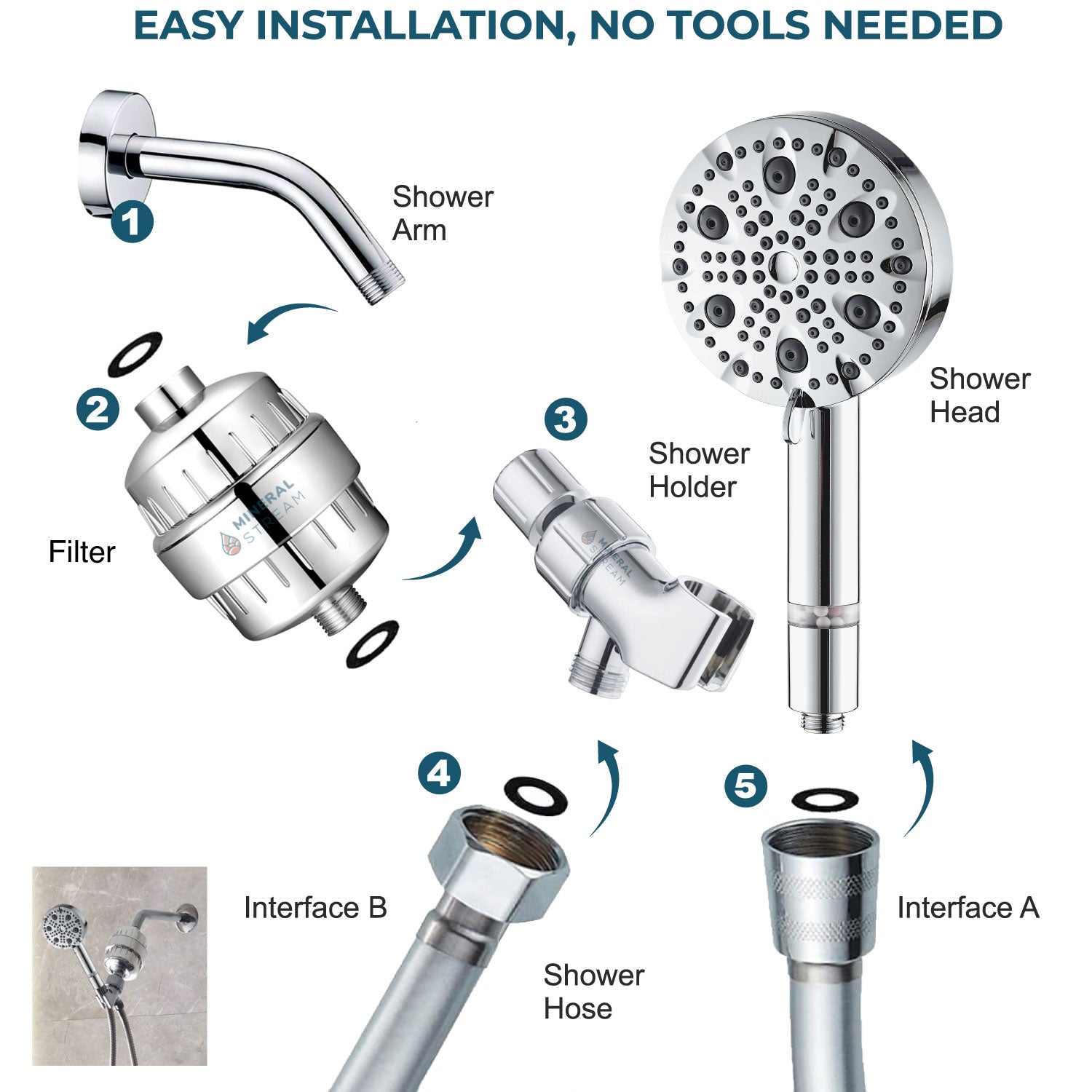 Luxe 9 mode brusehoved komplet brusesæt